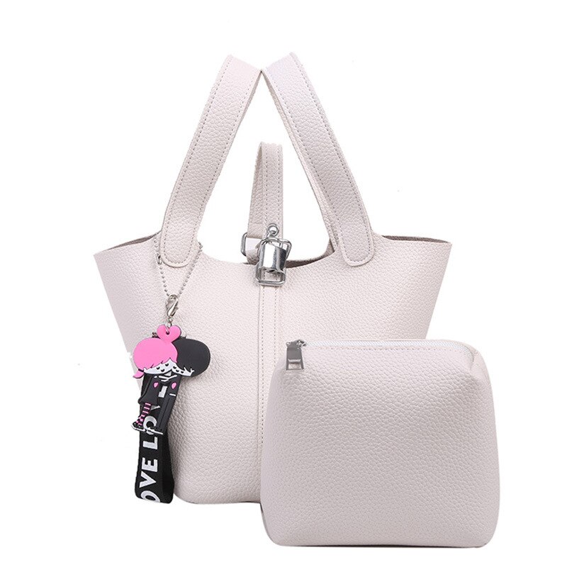 women's Bucket Bag Korean versatile Handle Shoulder Bag Net red broadband shoulder bag Bucket Bag: White