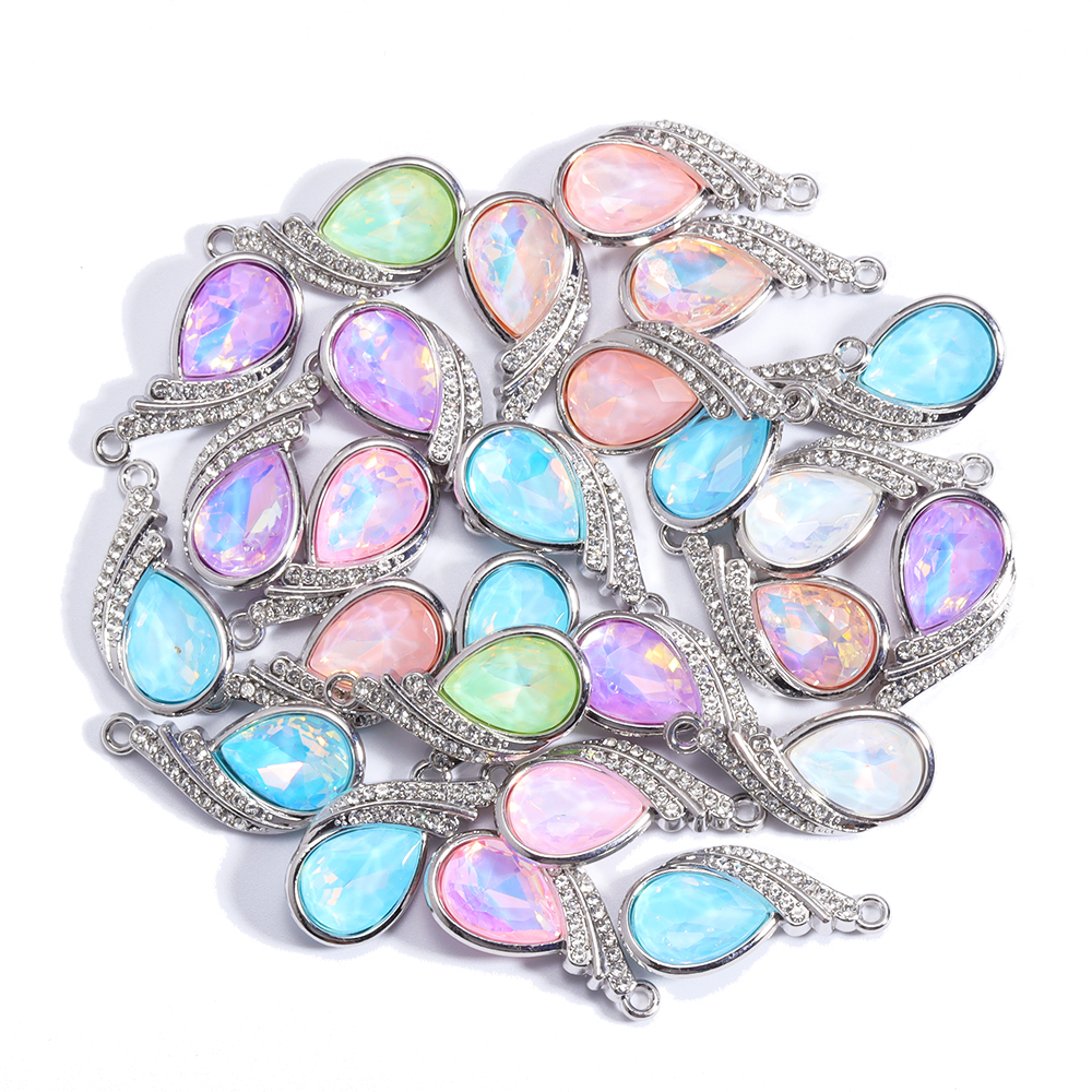 10 Uds. De dijes de animales de mariposa de cristal de colores mezclados, pendientes dulces para mujer, accesorios de pulsera, suministros de joyería Diy: Rodio plateado