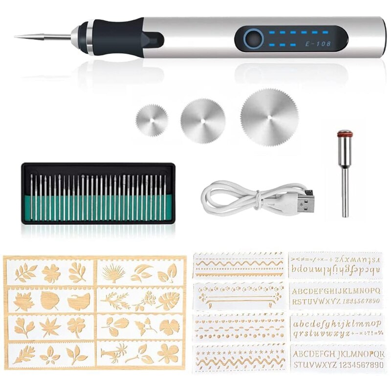 USB Engraving Pen, Rechargeable Engraver Etching Pen, Cordless Wood Engraving Kit for Glass Stone Jewelry Nails Ceramics