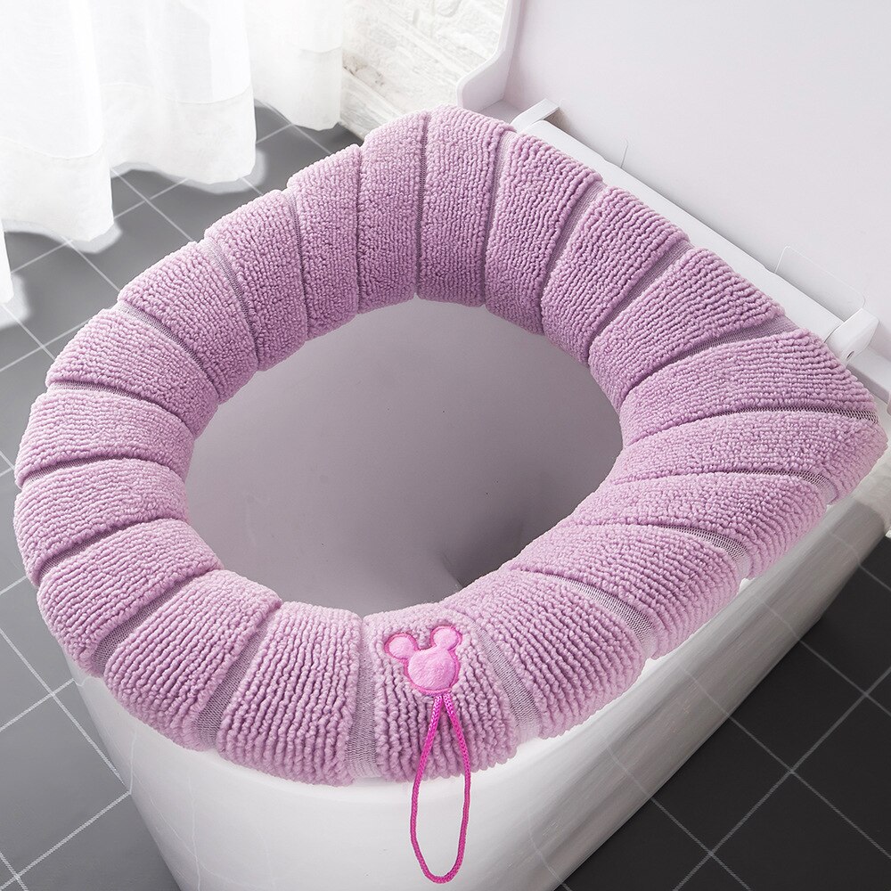 Winter Warm Toilet Seat Cover Closestool Mat Washable WC Bathroom Accessories Knitting Pure Color Soft O-shape Pad Bidet Cover