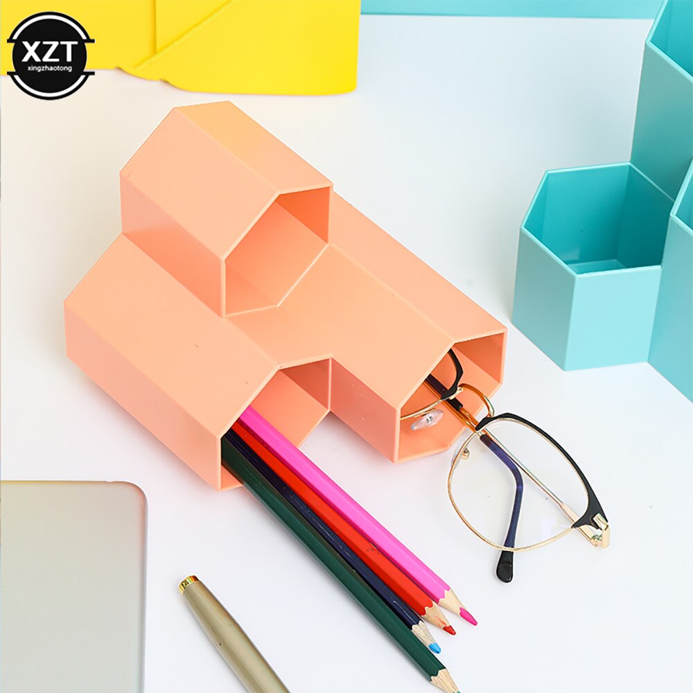 Kawaii-portalápices de escritorio de gran capacidad, Caja de almacenaje para maquillaje, organizador de escritorio, estuche de soporte, papelería para escuela y oficina