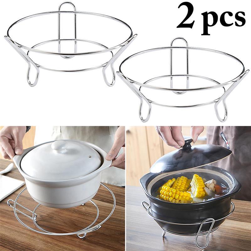 Stainless Steel Tray Rack Detachable Wood Table Mat Kitchen Pot Heat Insulated Cooling Dish Potholders Gadget Holder: 2