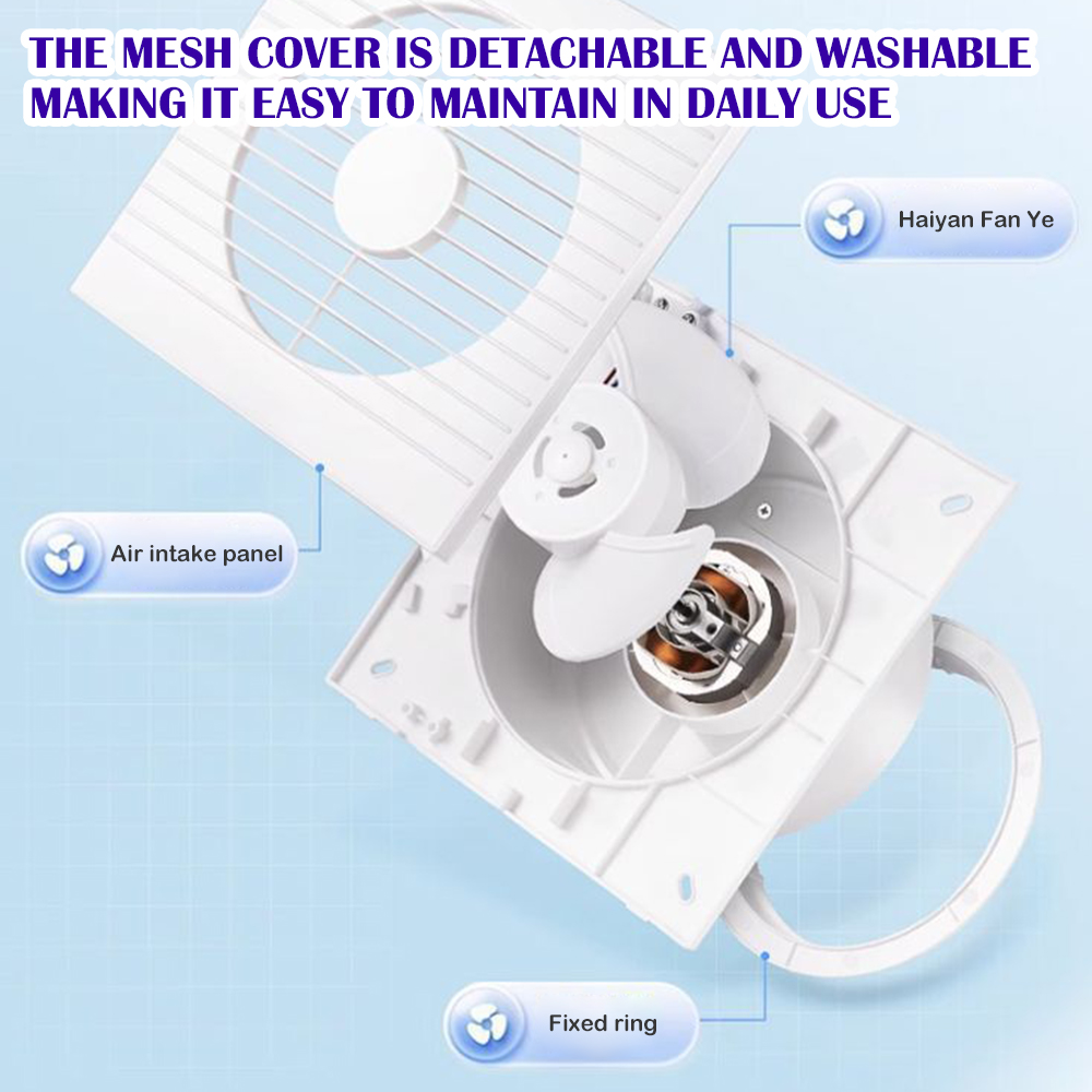 220V 4" Electric Exhaust Fan Wall Mounted Vent Fan Silence Ventilating Strong Exhaust Extractor Fan for Bathroom Toilet Kitchen