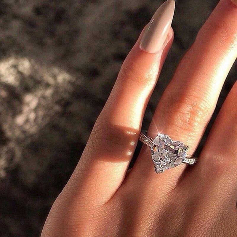 Drei-Zinke Liebe frauen Ring Weiß AAA Zirkonia Hochzeit Engagement Liebe Schmuck Neue