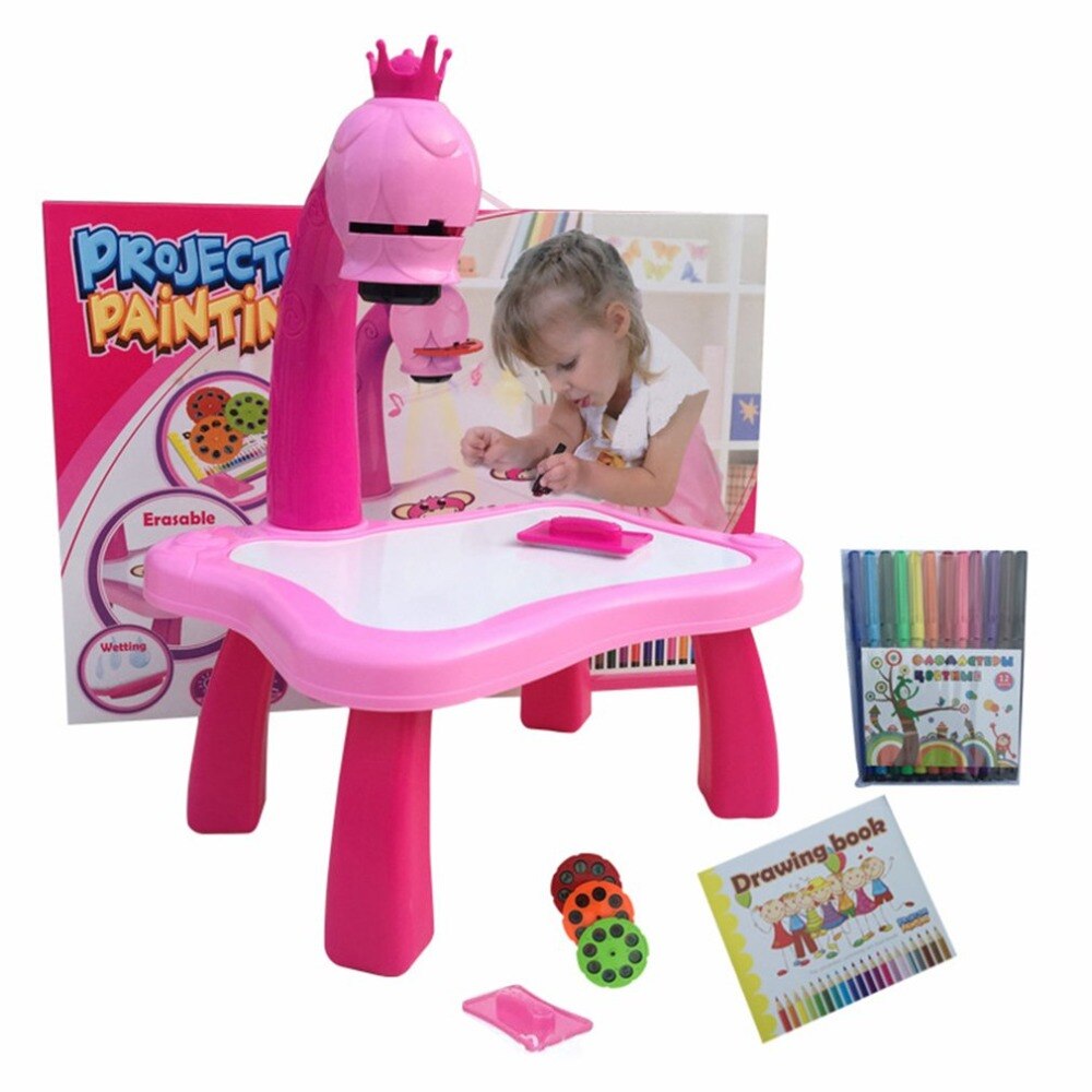 Kids Learning Painting Table With Light Music Smart Projector Toy Children Educational Interactive Tool Drawing Table Desk: Default Title