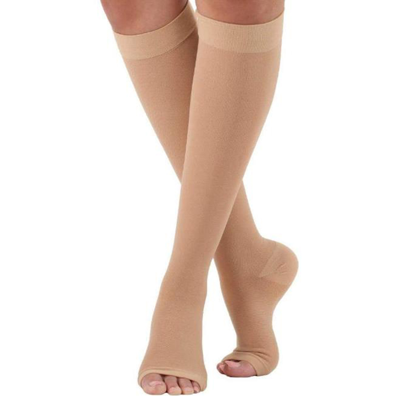2 pz/lotto Elastico Open Toe Calze Al Ginocchio Compressione Vitello Vene Varicose Trattare Modellatura Graduata Calze A Pressione Nylon: S / WHITE