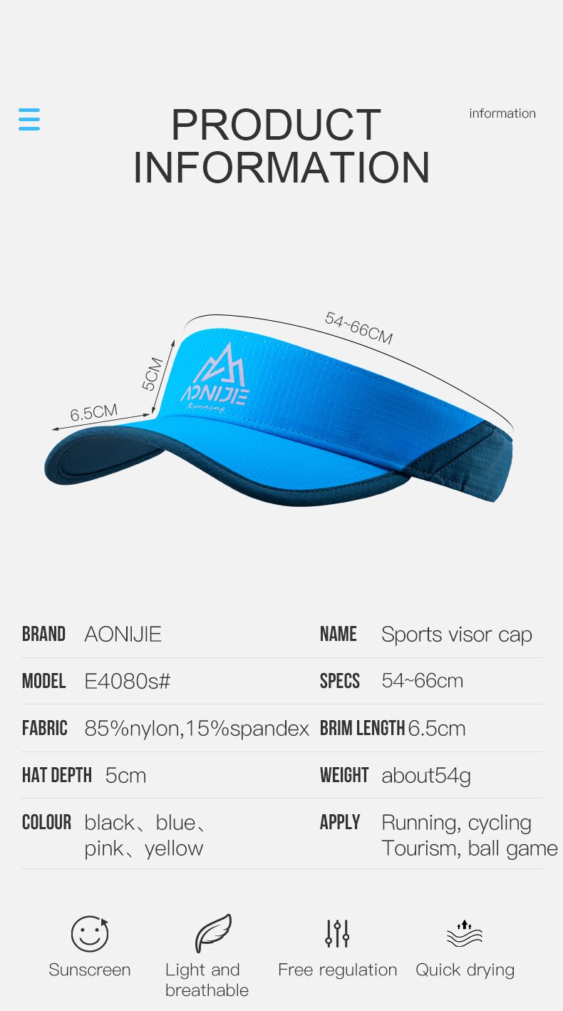 AONIJIE-visera deportiva E4080S ligera, ajustable, con correa, Anti UV, para playa, Golf, pesca y Maratón