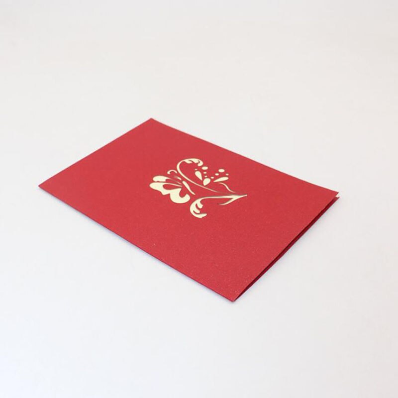 Newly Hollow Butterfly Red Cover Greeting Card Carving Paper Origami Butterfly Greeting Card Birthday Card