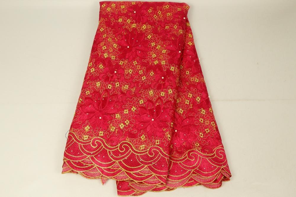 Afrikaanse Kant Stof Kant Afrikaanse Guipure Koord Kant Borduurwerk Nigeriaanse Bruiloft Kant Stof: RED