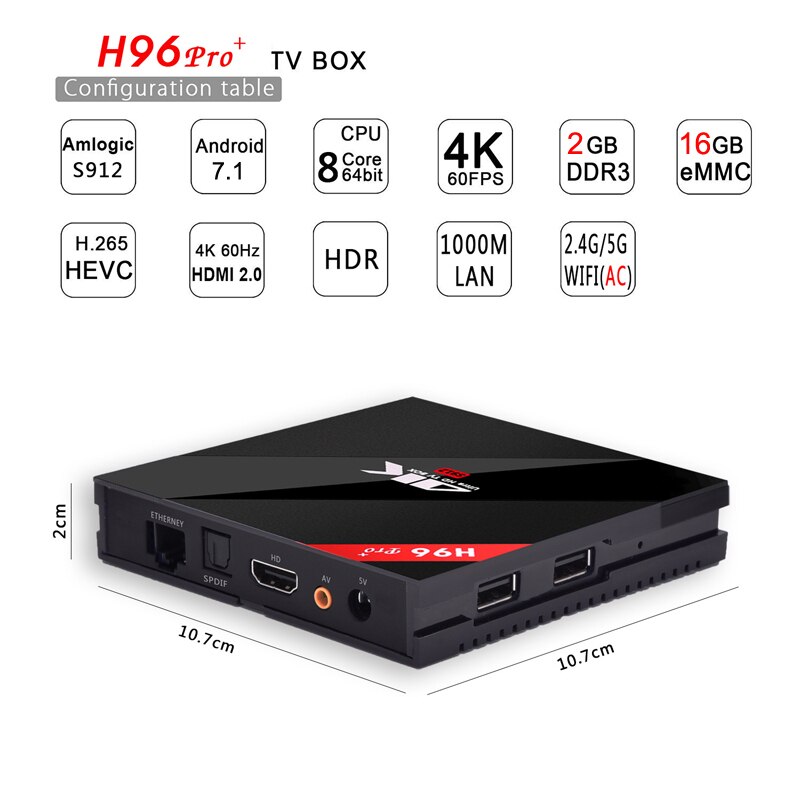 H96 Pro Plus Android Tv Box Amlogic S912 Android 7.1 Octa Core 2G RAM 16G ROM Smart TV 2.4G$5G Wifi 1000M LAN 4K Media Player