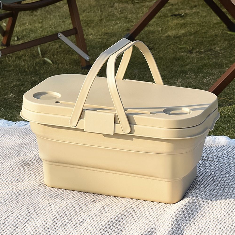 Foldable Outdoor Storage Box Waterproof Camping Table Picnic Basket with Flip-Top Lid Large Capacity Sundries Basket Camping