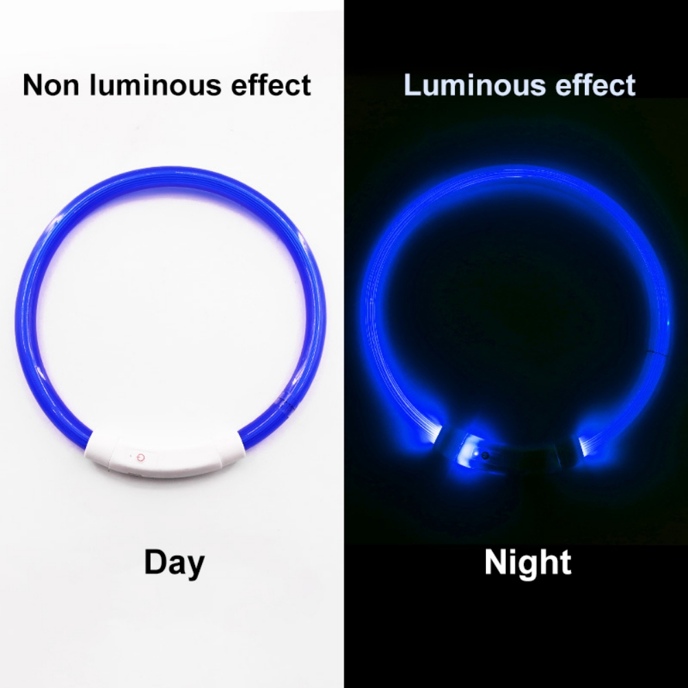 Glowing Pet Dog Collar Rechargeable Led Dog Collar Anti-Lost Dog Collar Luminous LED Night Safety Flashing Light Up Pet Necklace: Blue Light / L