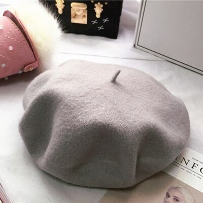Wolmix franse baret effen dames dames meisjes hoed herfst winter warme muts mutsen: Lichtgrijs