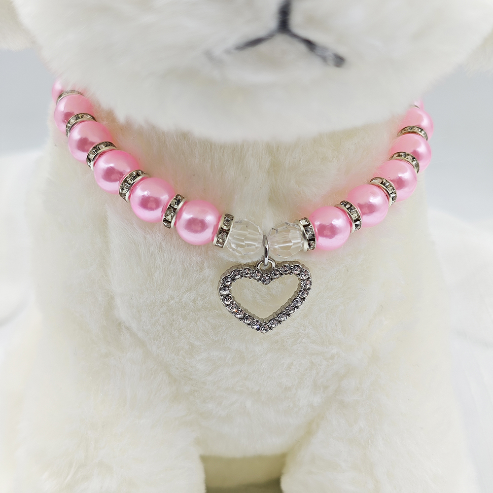 collier de perles pour animaux de compagnie mignon avec pendentif en strass en forme de coeur collier de chien de chat réglable bijoux pour petits animaux de compagnie 8 couleurs