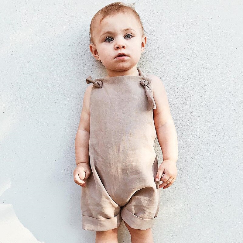 Aankomst 2-5 Jaar Oude Kinderen Zomer Kleding Mode Licht Kaki Kleine Jongens Meisjes Overalls Toevallige Losse Zachte jumpsuits