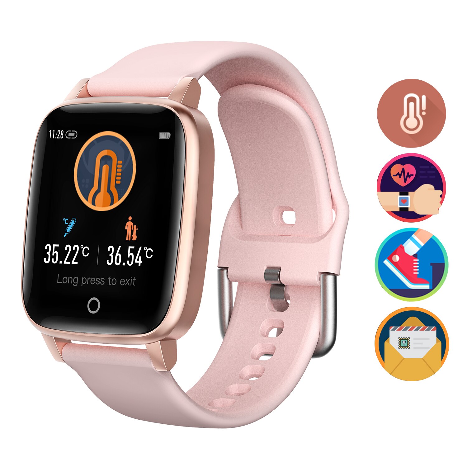 Body Temperature Monitoring Watch Intelligent Touching 1.3Inch Bracelet IP67 Waterproof Heart Rate Monitor Smart Wrist Watch: Pink