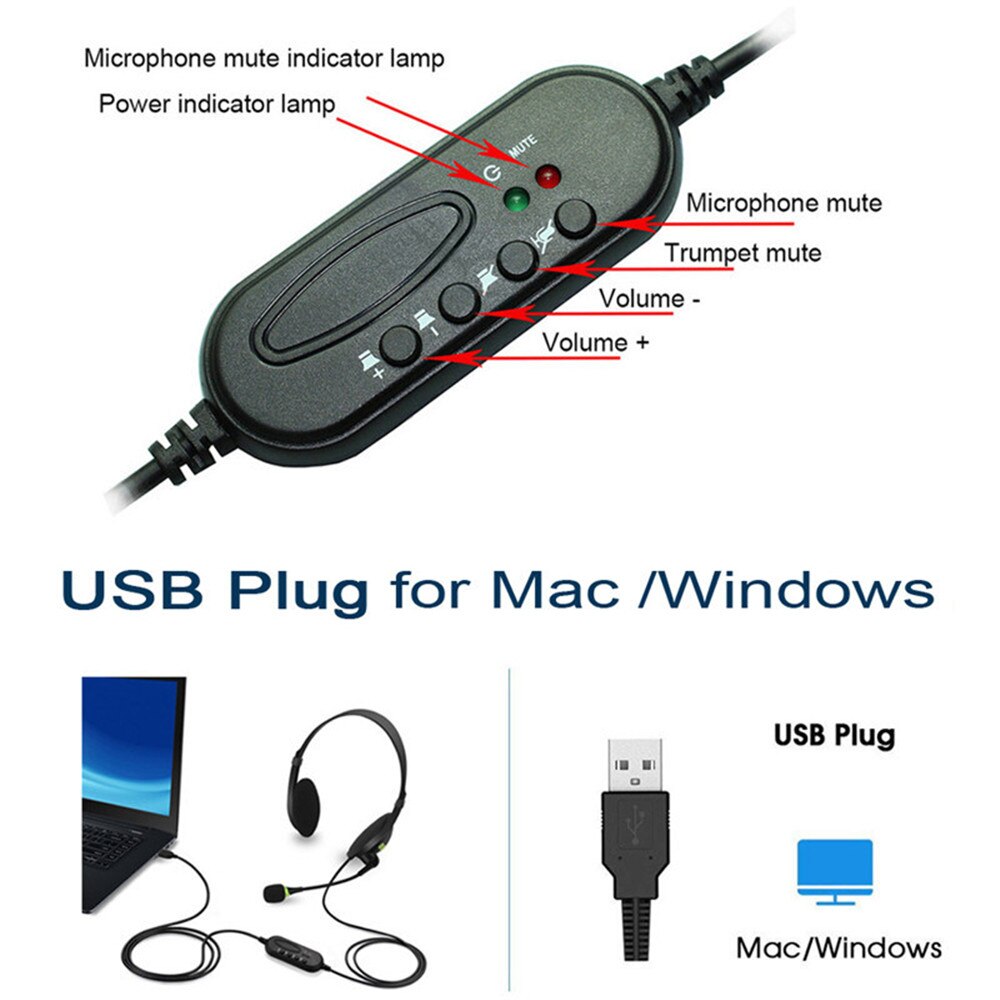 Usb Headset Met Microfoon Noise Cancelling Computer Pc Headset Lichtgewicht Wired Hoofdtelefoon Voor Pc/Laptop/Mac/ School/Kids