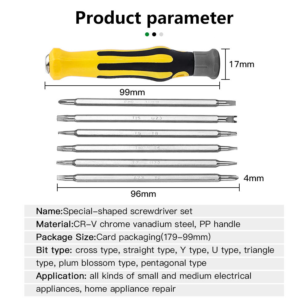 6 in 1 set säkerhets-, manipulationssäkert, magnetiskt skruvmejselbits, sexkants-, torx-, platt handverktyg