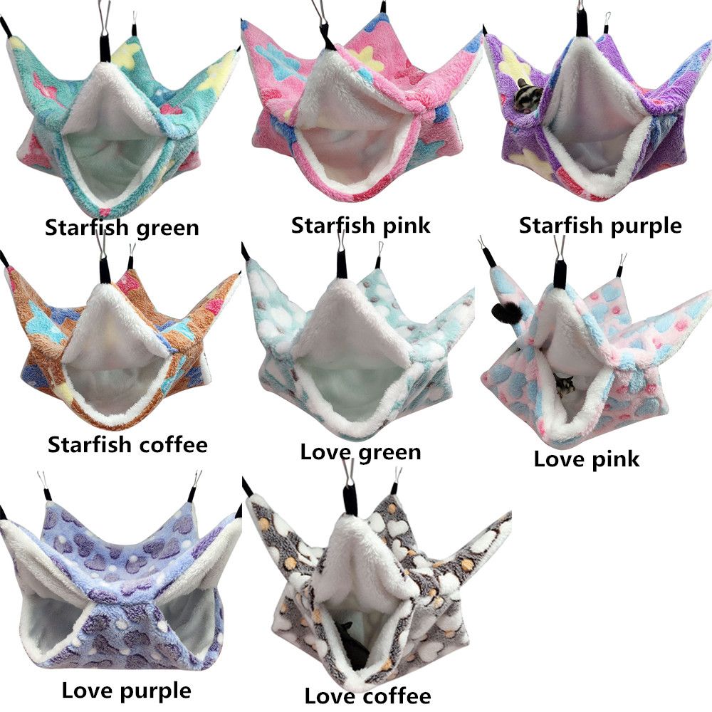 Ferret Hamster Hammock Coral Fleece+Arctic Fleece Pet Hanging Hammock Hamster Ferret Rat Squirrel Cage Nest Warm Beds House Toys
