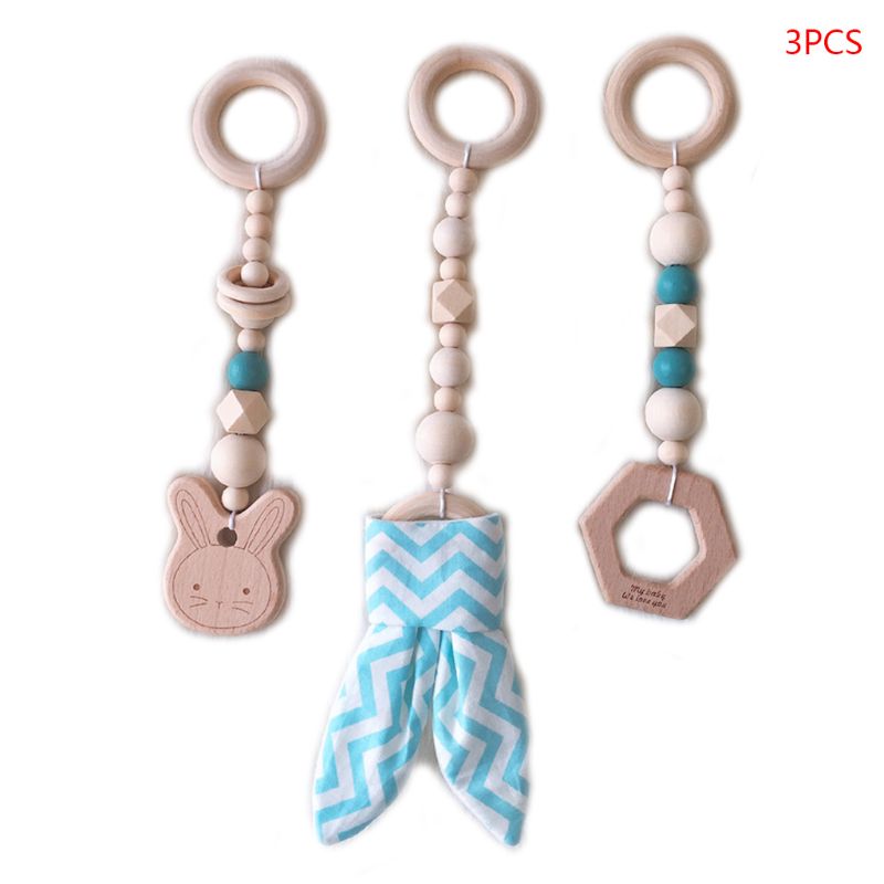 3 Teile/satz nordisch Karikatur Baby Holz Kaninchen Ohr Spielzeug Anhänger Fitnessstudio Fitness Gestell Ornament Kleinkind Kleinkind Zimmer Dekorationen: Blau