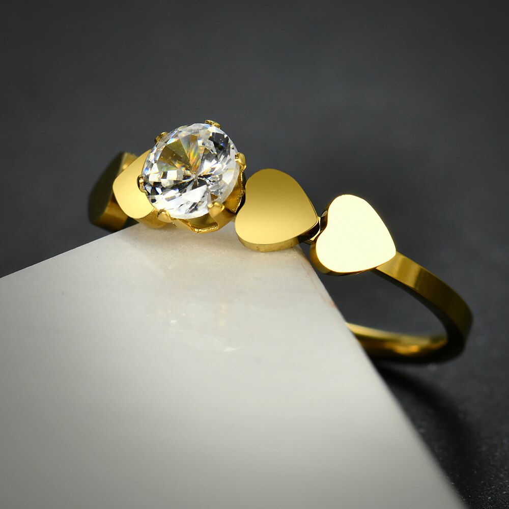 Gold Color Rings Crystal Multiple Heart Rings Girls Ring Jewelry Women's Engagement Party