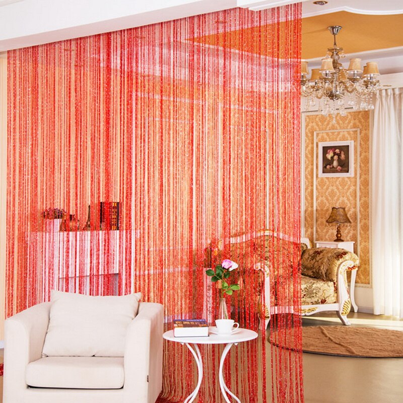 Kleurrijke String Chain Gordijn Shiny Kwastje Lijn Gordijnen Venster Deur Divider Drape Woonkamer Decor Volant Woondecoratie: B-red