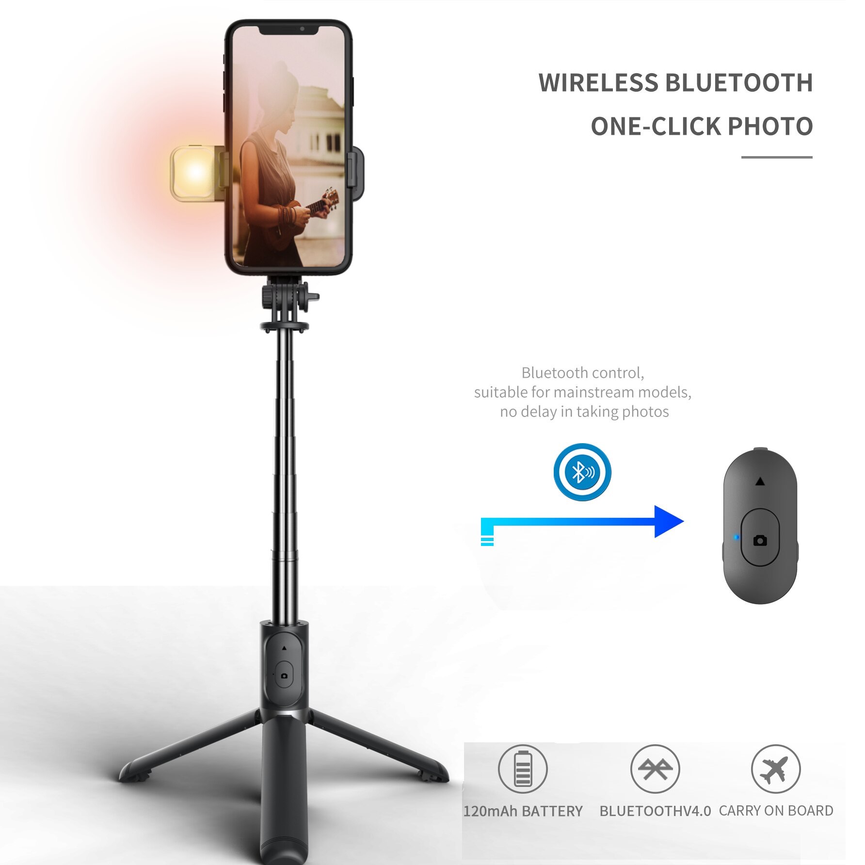 Palo de Selfie con luz Led, anillo de trípode para teléfono móvil iPhone, soporte para celular, Bluetooth, monopié telescópico