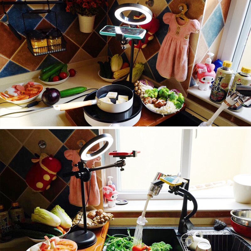 Mobiele Telefoon Overhead Stand Statief Desktop Micro Klasse Live Selfie Led Licht Invullen Statieven Foto Video Anti-Shake Stabiele houders