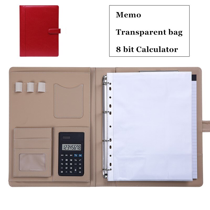 Luksusowy Organizer notatnik A4 klamra segregator Folder torba na dokumenty teczki z kalkulatorem notatnik artykuły papiernicze: B Red