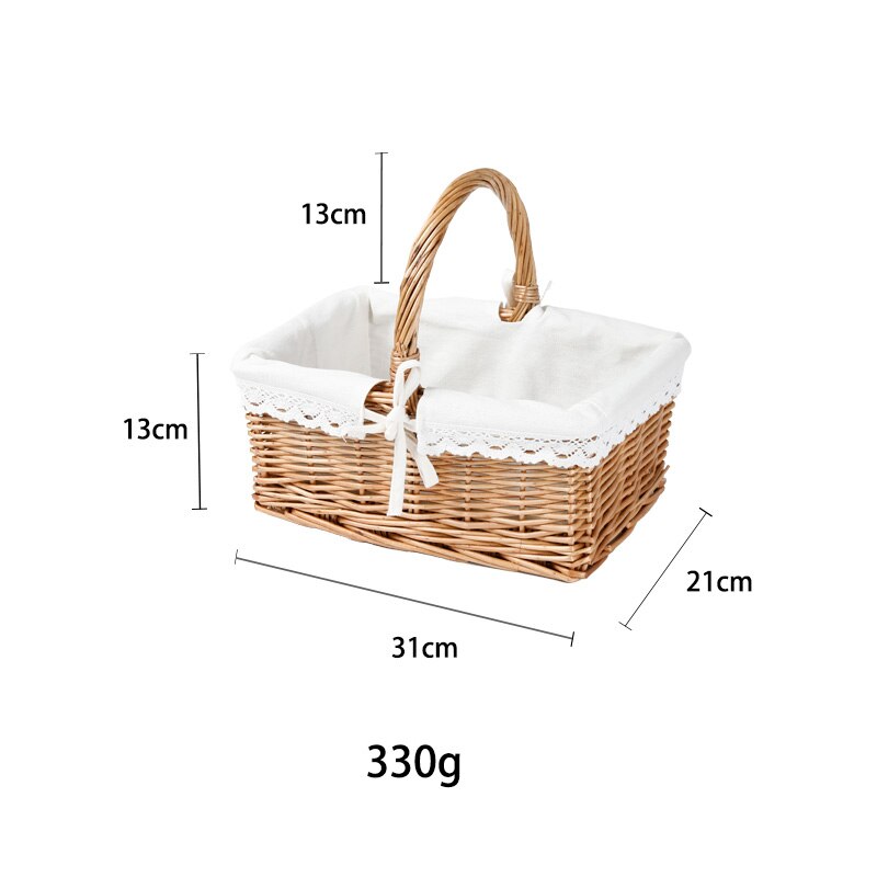 Cesta de Picnic hecha a mano, bolsas de mimbre para el almuerzo, cesta de almacenamiento de Compras de para Camping con tapa, cesta de almacenamiento de alimentos tejida para mujeres, cesta para fruta: Square S