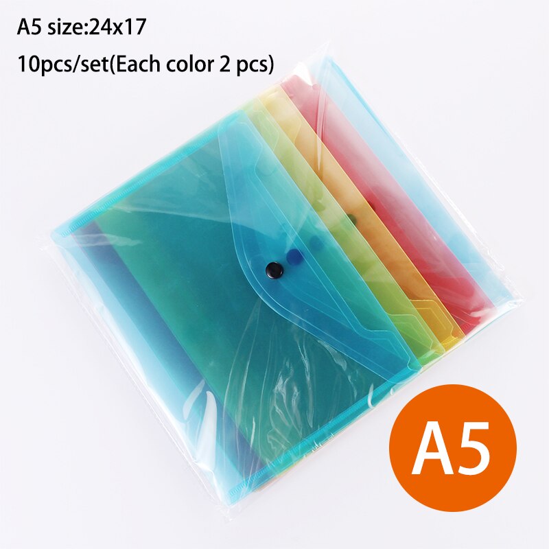 A4 Size Envelope Folder PP Plastic Storage Pouch Holder Paper Document File Folder Organizer Bag with Snap Button Closure: A5 mix colors 10PCS