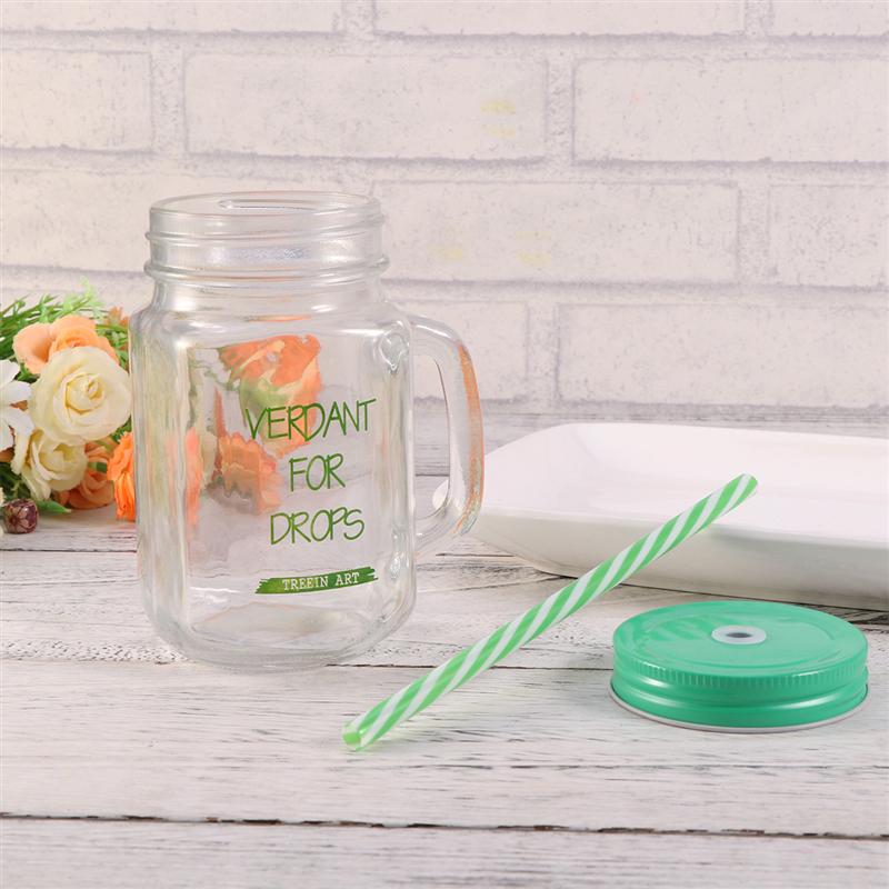 500ML Stro Mason Cup Zomer Draagbare Sap Cup Glas Drinken Beker met Stro Deksel