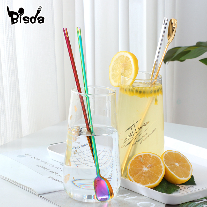 Cuillère à glace en acier inoxydable, cuillère à mélanger, Long ustensile à Cocktail fourchettes à fruits remuer outil à vin 1 pièce