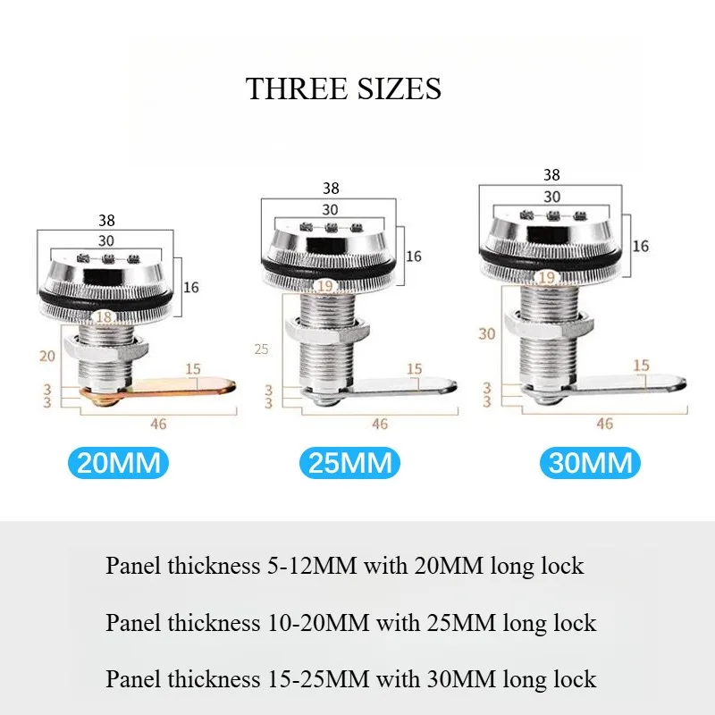 3 Digit Security Password Keyless Drawer Cam Lock Combination Coded Door Cabinet Home Hardware Zinc Alloy Mail Box