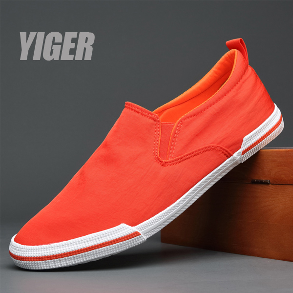 Yiger loafers menn & #39 ;s cavans sko mann vulkaniserte sko vårlette mannlige uformelle slip-on sko kjøresko båt sko: Oransje loafers / 42