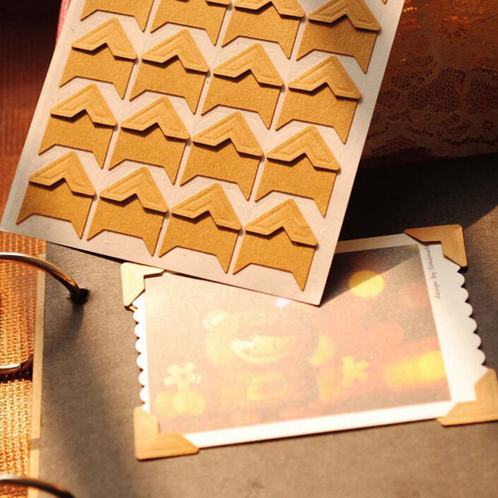 24 pcs/1 Sheet Photo Corner Stickers DIY Vintage Corner kraft Paper Stickers for Photo Albums Frame Decoration Scrapbooking