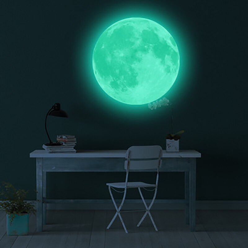 20/30/40cm lysende måne klistermærke diy 3d væg klistermærker lyser i mørke vægoverføringsbilleder børneværelse stue soveværelse dekoration: Grøn / M