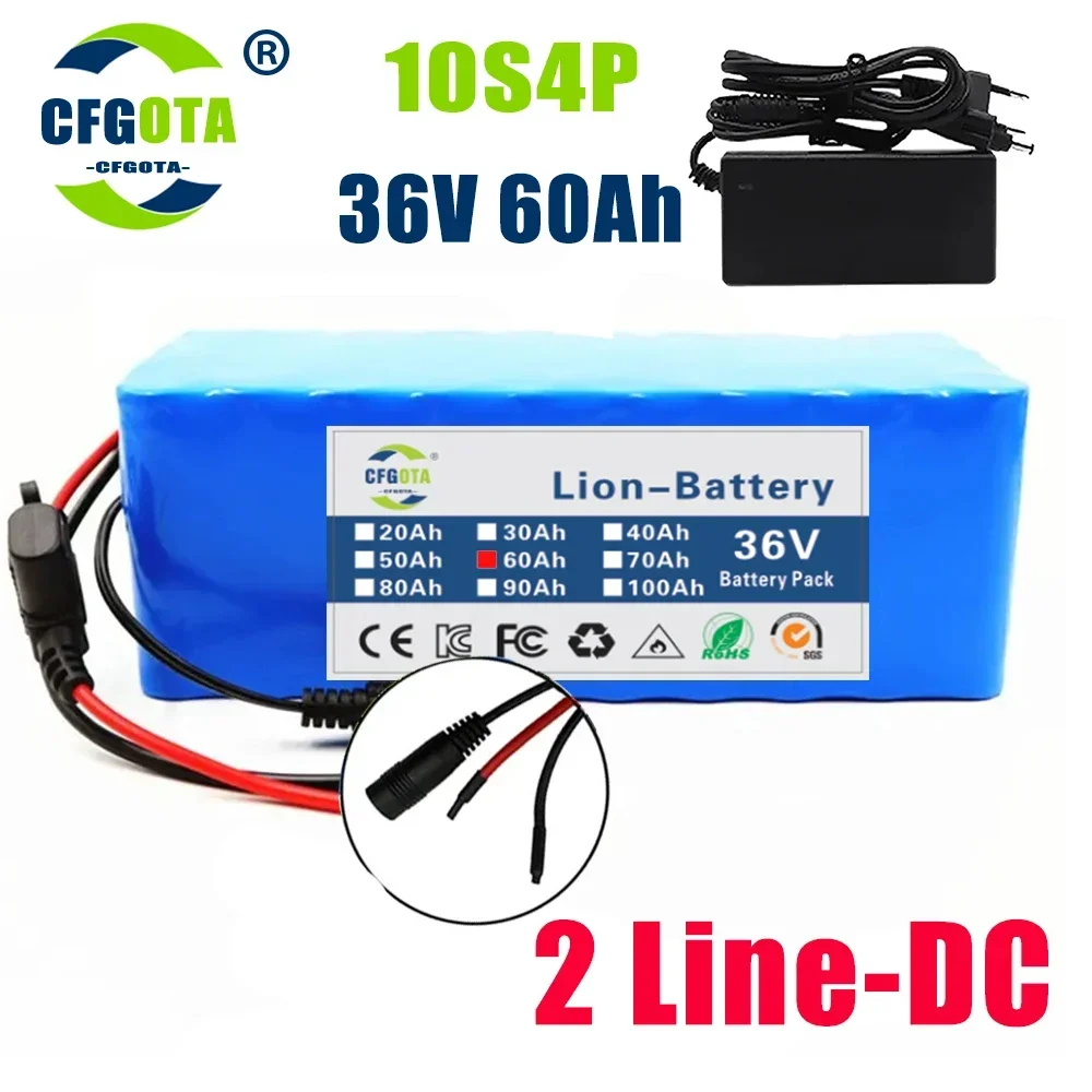 10S4P 36V 60Ah Ebike Battery 18650 Lithium Battery Pack 500W High Power Battery 36V 12000mAh Electric Bicycle BMS+Charger: PURPLE