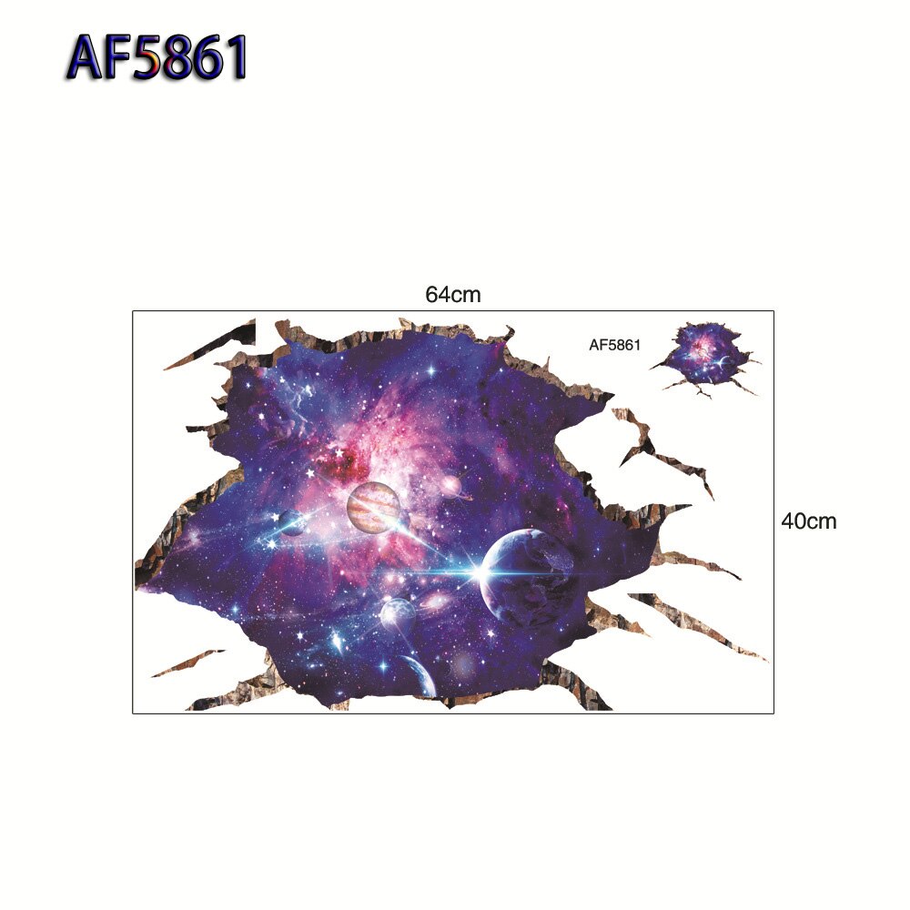 3D Cosmic Space Planet Broken Wall Stickers Removerable for Kids Rooms Boy Bedroom Nursery Home Decoration Decals Murals: AF5861