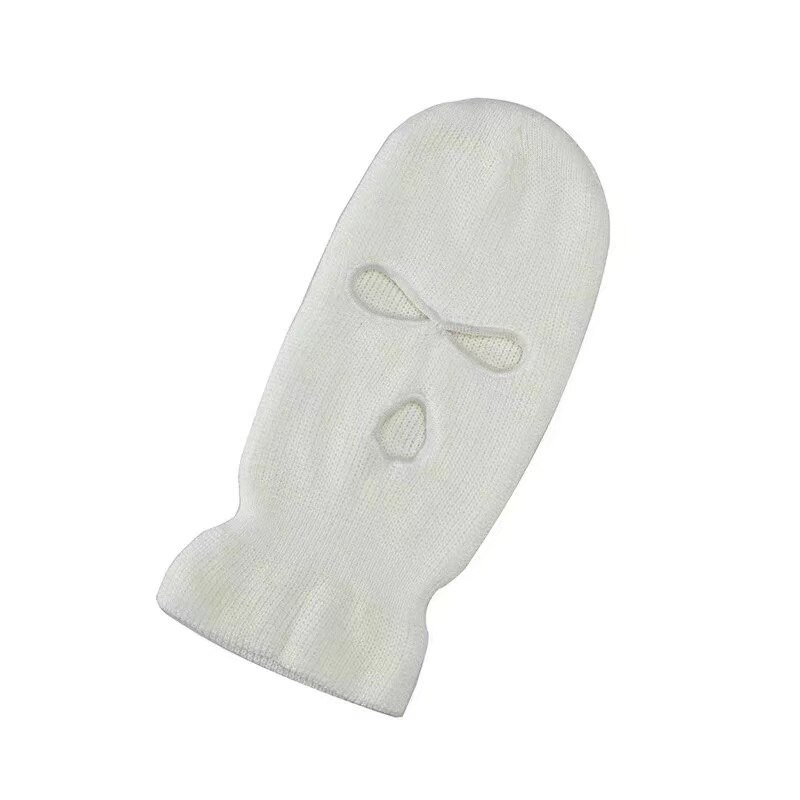 Unisex balaclava mask mössa 3 håls ansiktsmask svart stickad skid snowboard mössa keps vinter mössor dam: Vit