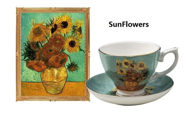Van Gogh Coffee Cups The Starry Night Art Painting Tea cup Coffe Mugs Bone China Mug Tea Cups and Saucers Set Sunflowers: Sun Flowers