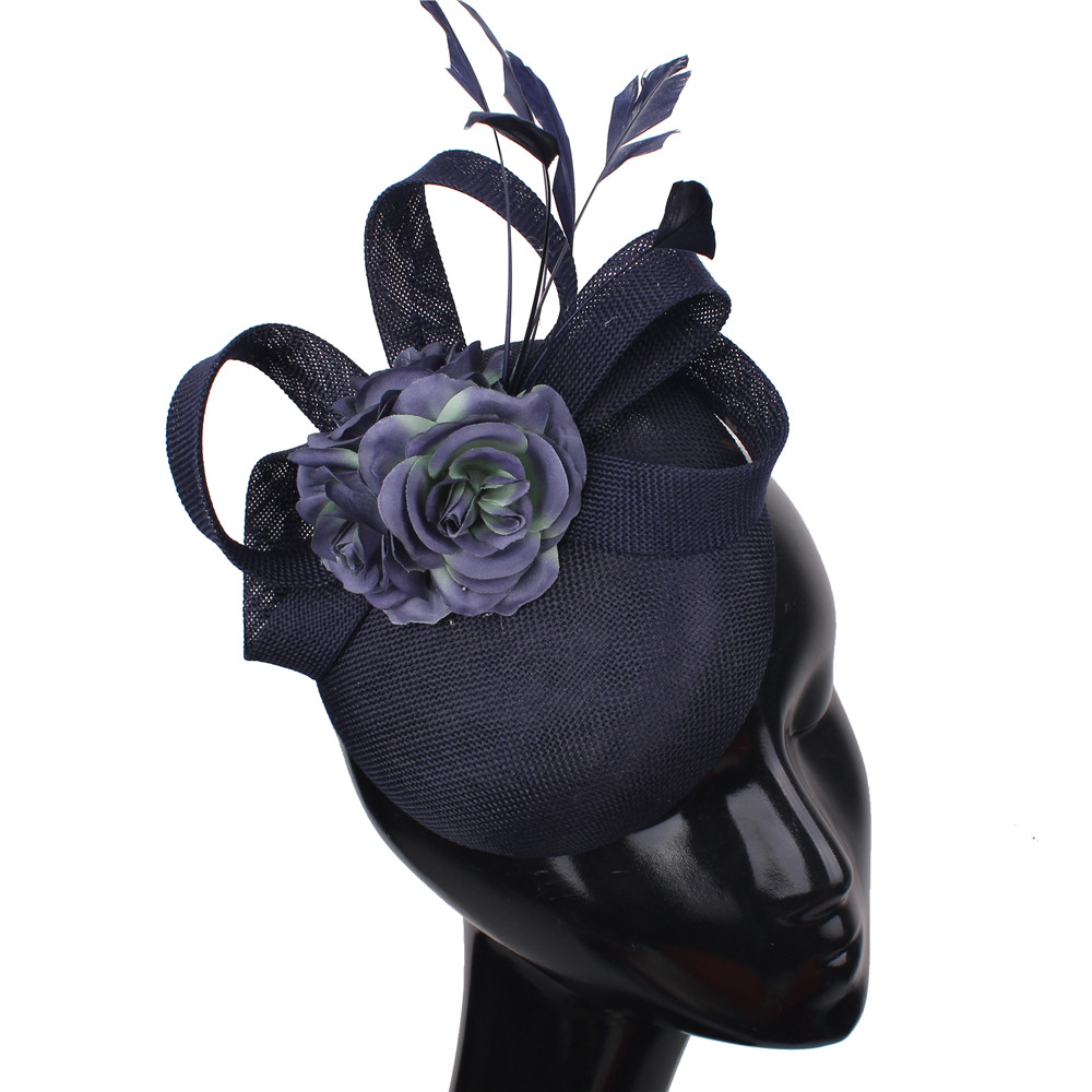 Elegante Damesmode Haar Bruiloft Fascinator Hoed Hoofdband Chique Hoofddeksels Met Hoofdband Fancy Mesh Formele Chapeau Cap: Marineblauw