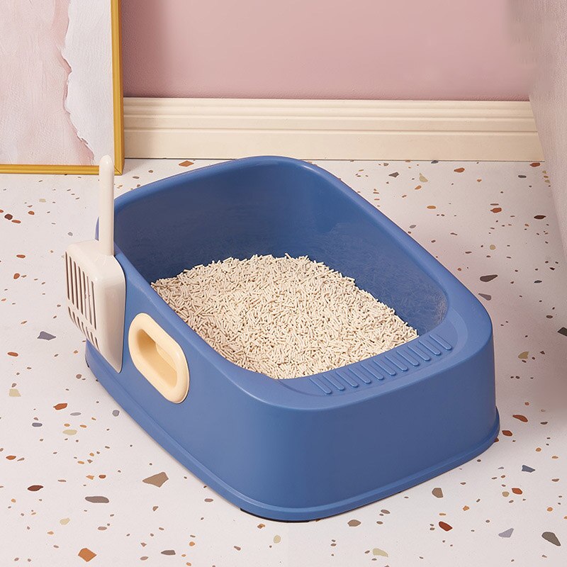 Cat Litter Box With Double Ear Handles Square Semi-closed Anti-splash Deodorant Sandbox Kitten Toilets Free Shovel Pet Items
