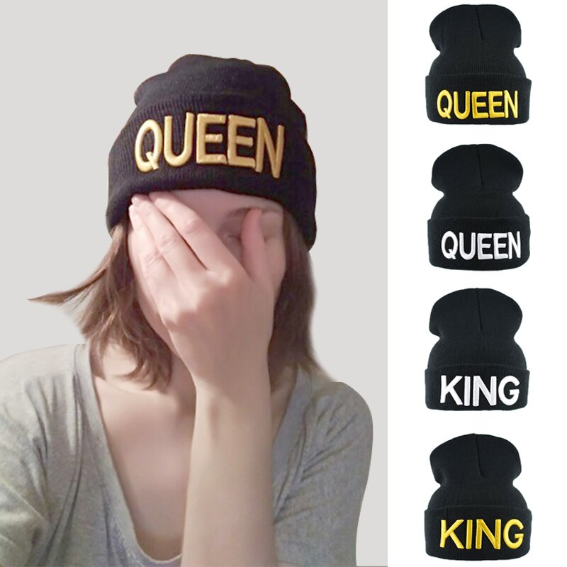 Bonnet tricoté pour Couple, chapeau unisexe, avec lettres KING et QUEEN brodées, Hip-hop, pour femmes et hommes, hiver