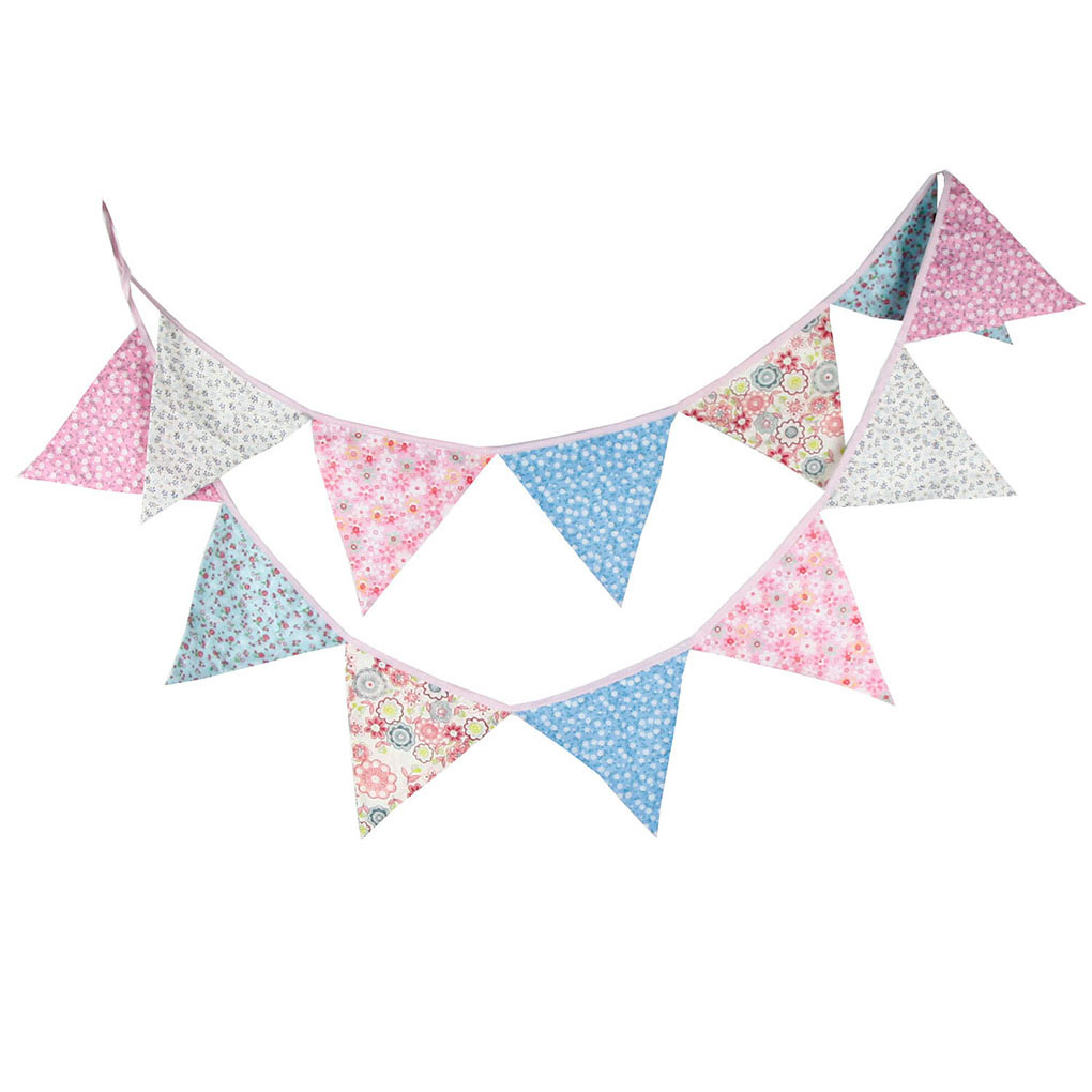 Birthday Bunting Banner Wedding Children'S Birthday Home Party Baby Shower Festival Cotton Pennant Decoration Accessories: Pink blue