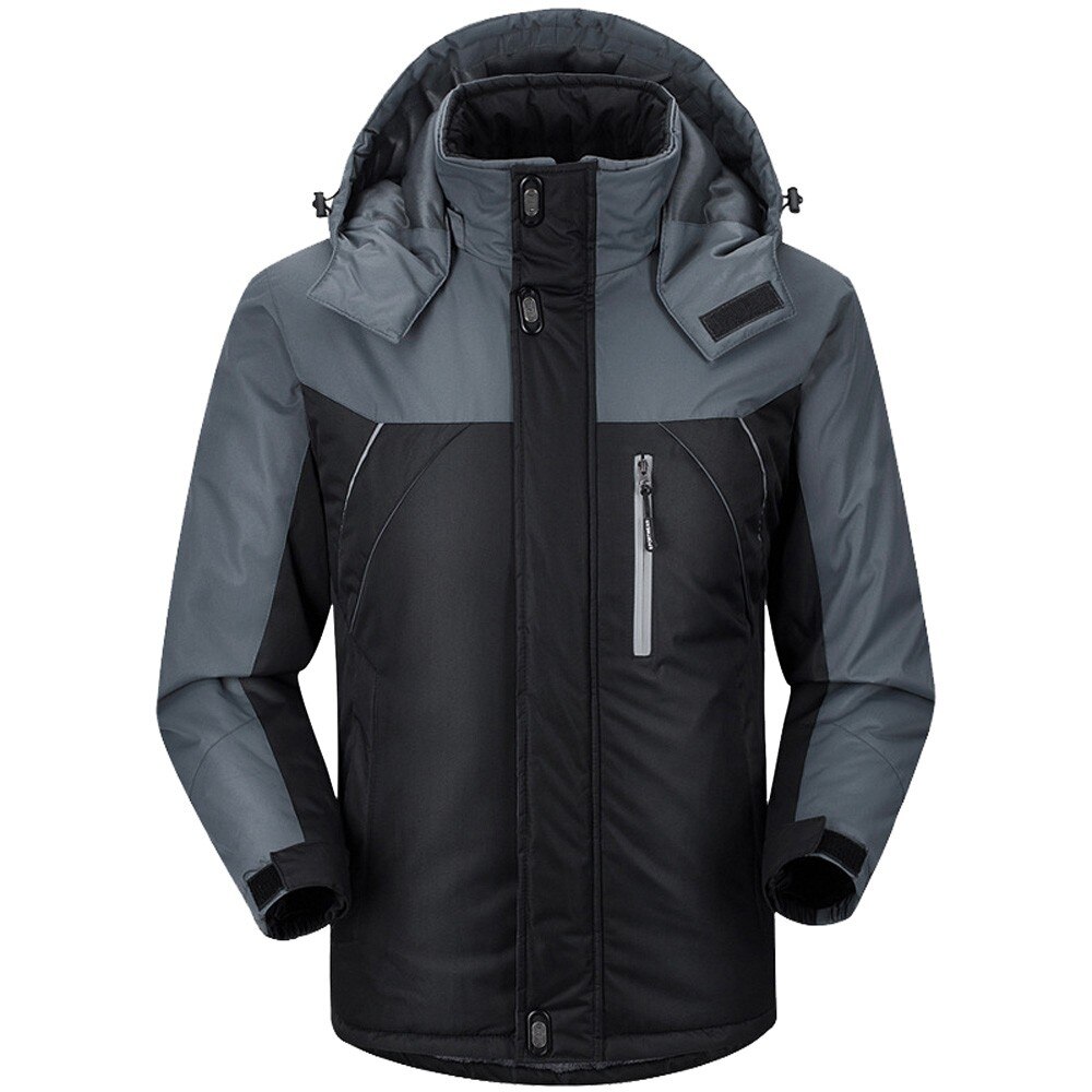 Män vinter långärmad varm huva med dragkedja tjock fleecejacka ytterkläder vindtät jacka plus size vadderad bergsklättringsjacka: Bk / L4