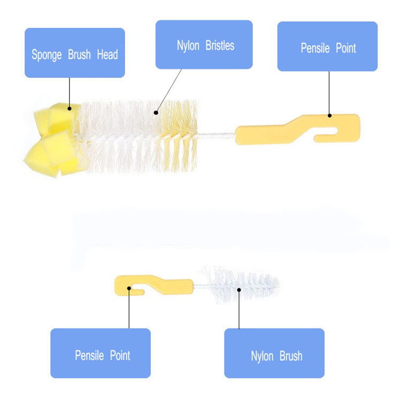 2 stks/set Spons Zuigeling Fles Tepel Borstel Melk Zuigfles Borstels Schoonmaken Cup Scrubber Wassen Borstels T0358