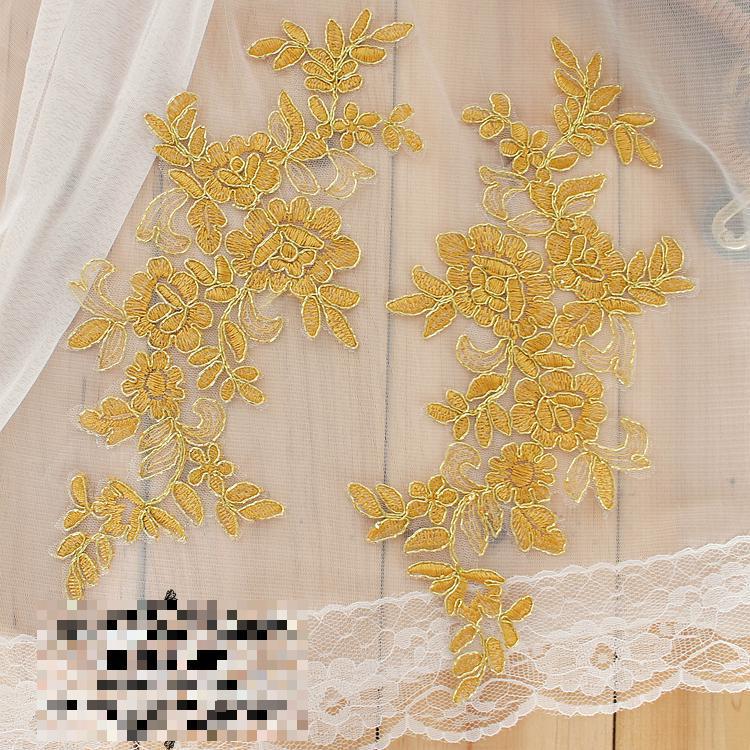 Flerfarvet fem par broderi blonder brudekjole håndlavet diy brude hovedbeklædning materiale blonder tilbehør: Gul