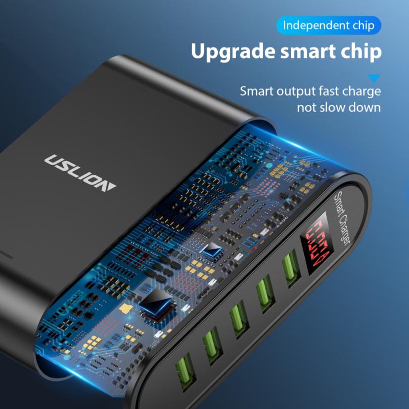 48W 5-port USB Mobile Phone Charger Travel Smart LED Digital Display Charger With Stand Mobile Phone Universal Charging