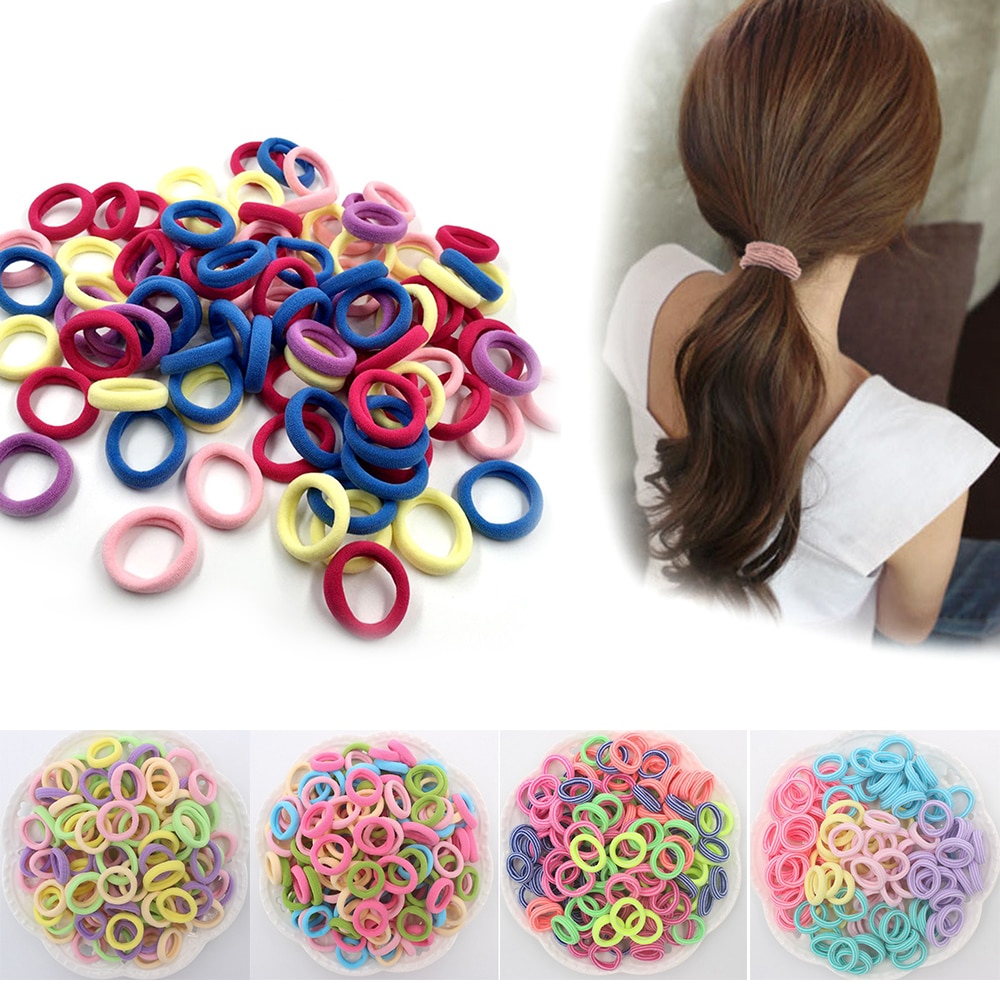 100 unids/lote alto estiramiento sin costura toalla lazo cabello elástico Color caramelo banda para el cabello reutilizado anillo para niñas sombreros